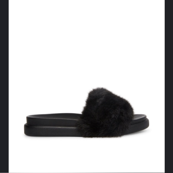 Steve Madden Delphina Black Fur Slides - Picture 1 of 4